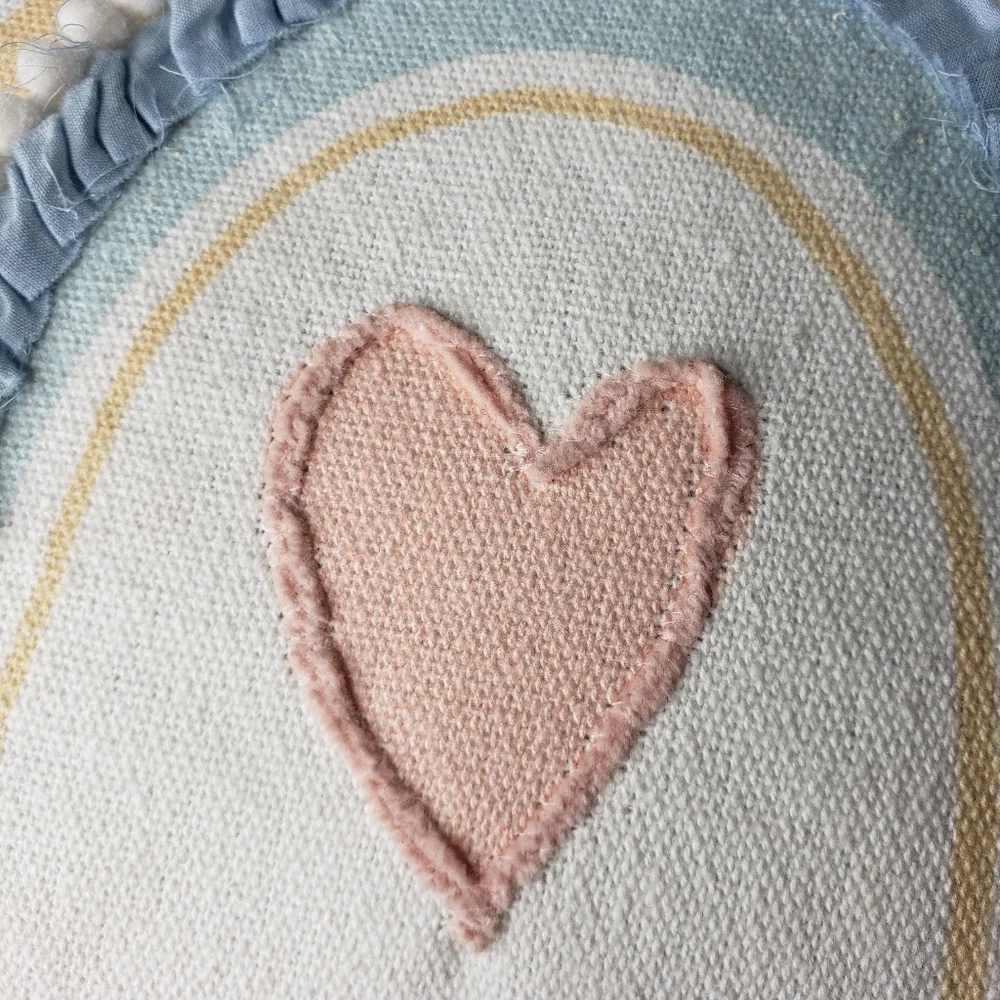 Boho Cottagecore Fairy Pastel Pillow Mixed Media Embroidered Rainbow Hearts Farm